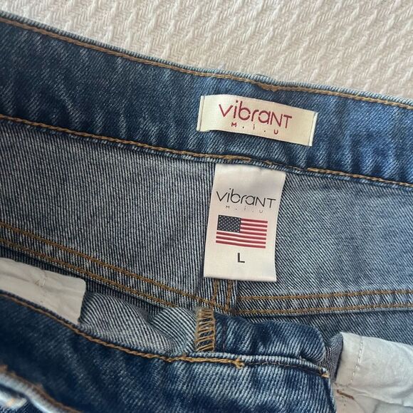 NWOT Vibrant Women’s Distressed Blue High Waisted Denim Jean Joggers Size Large - Picture 7 of 14